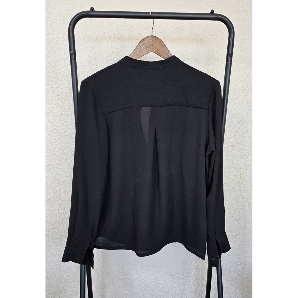 Women's Sheer Long Sleeve Blouse Govana Black Button Neck Front Pocket - Picture 6 of 11